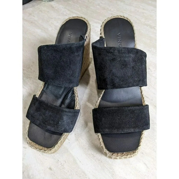 VINCE Garlin Women's Black Suede Wedge Espadrille Mules Size 5 M MSRP $295 - Picture 7 of 8